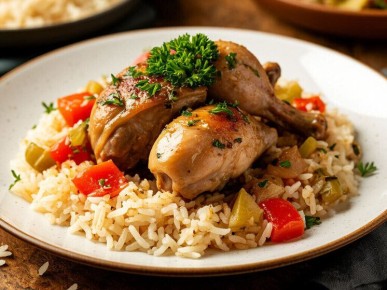 Ужин в стиле домашней кухни: кролик с рисом