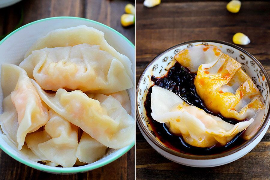 Пельмени с креветками и кукурузой