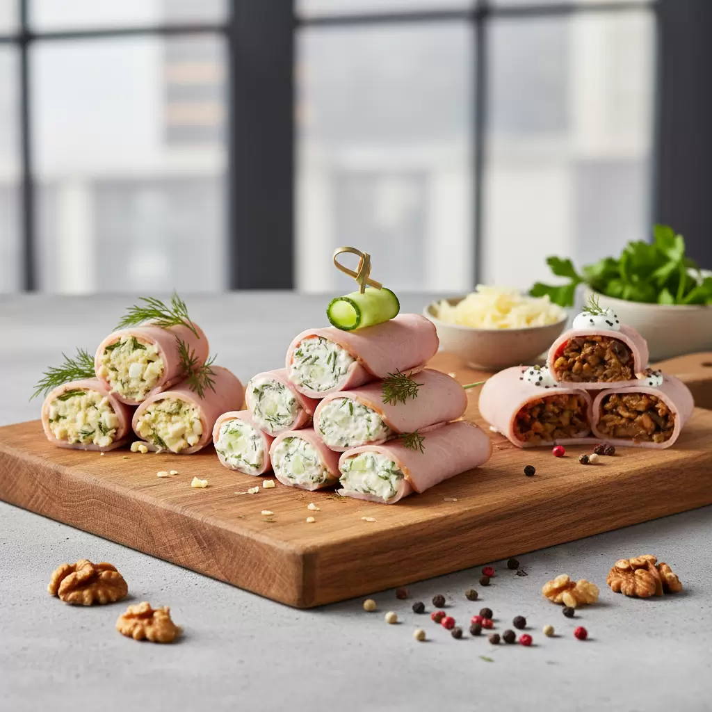 Три аппетитные идеи для рулетиков из ветчины